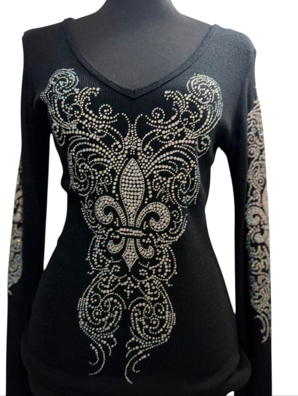Vocal Black Rhinestone Fleur-de-Lis Long Sleeve